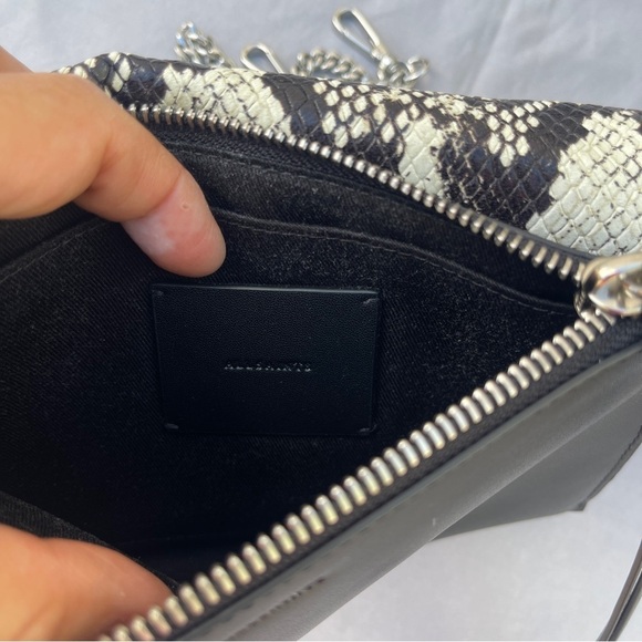 AllSaints Black White Snakeskin Animal Print Leather Crossbody Wallet on Chain - Picture 16 of 17